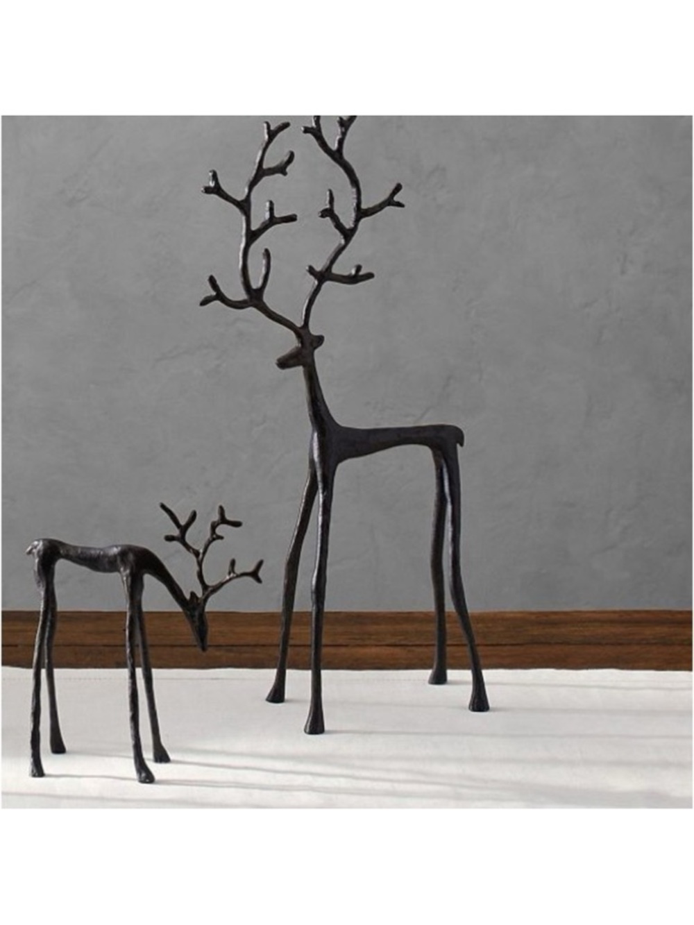 SET OF 2 Pottery Barn Bronze Sculpted Reindeer Deer SMALL & MEDIUM Holiday NEW